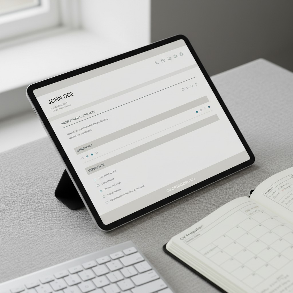 un appareil électronique portatif avec un écran qui affiche une table audacieuse et une plaquette de curriculum vité en co...